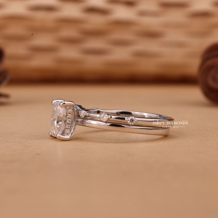 1.0CT Radiant Cut EF-VS2 Lab Grown Solitaire Engagement Ring with Stacking Band