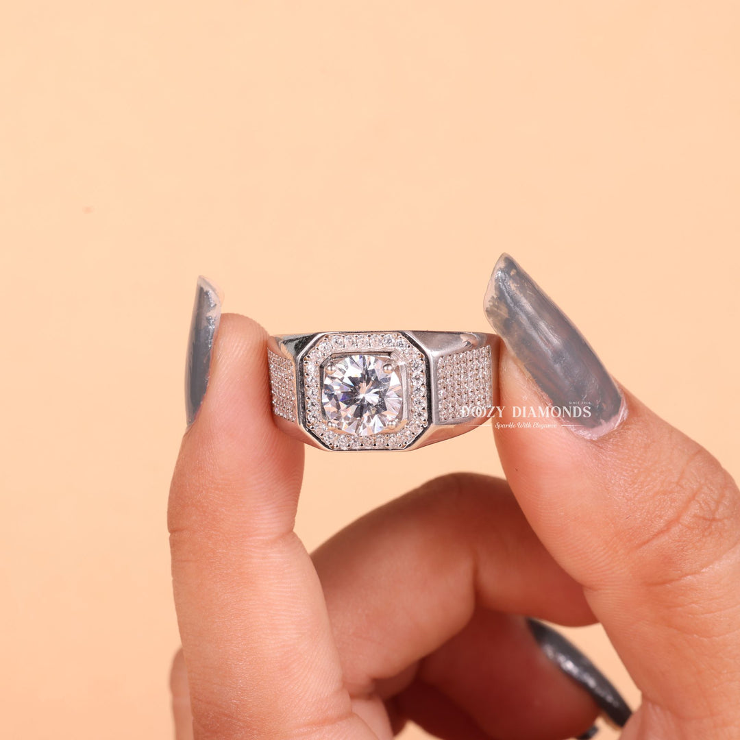 1.0CT Round Cut Lab Grown F/VS1 Diamond Halo Men's Wedding Ring