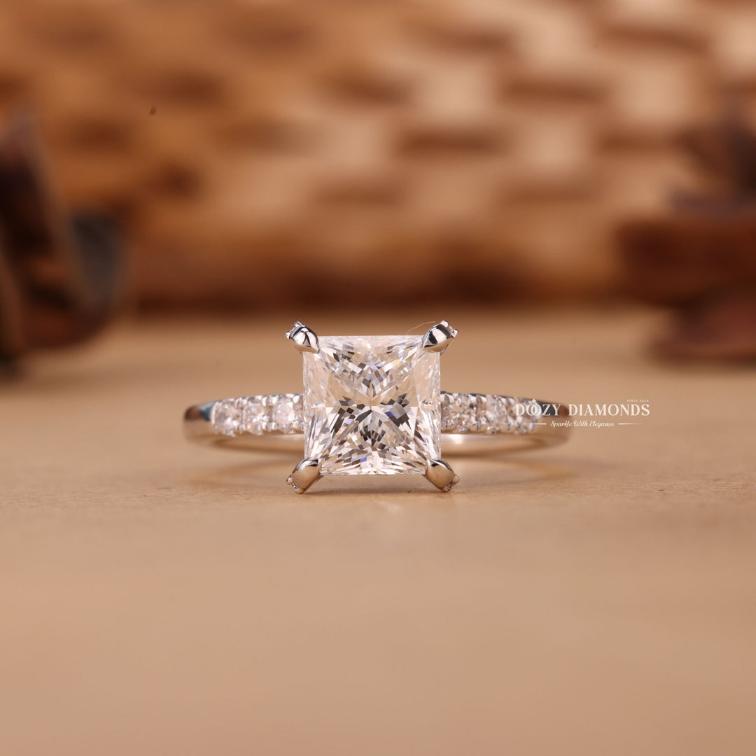 1.0CT-2.0CT Princess Cut F/VS1 Lab Grown Hidden Halo Diamond Engagement Ring