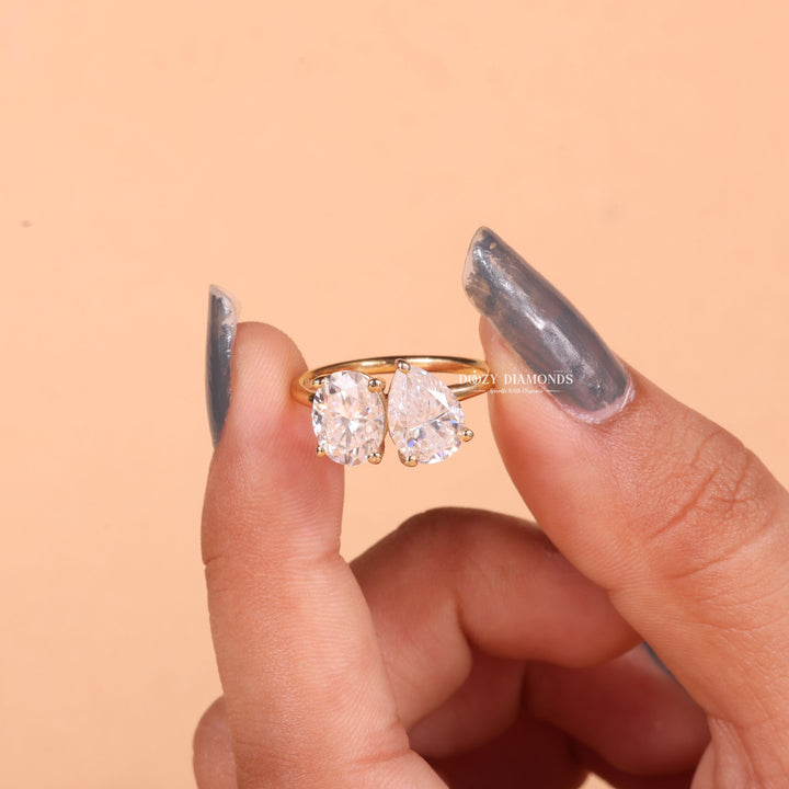 Pear & Oval Cut Lab Grown Diamond E/VS2 Toi et Moi Engagement Ring
