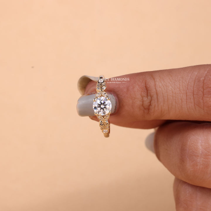 1.0CT-2.0CT Round E/VS2 Lab Grown Vintage Pave Diamond Engagement Ring