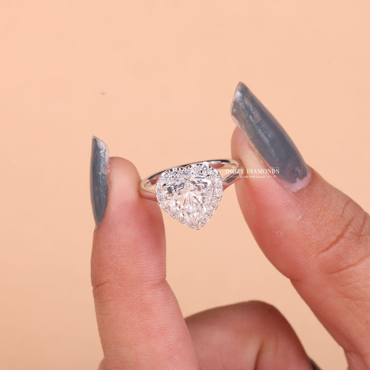 1.50CT-2.50CT Heart E/VS2 Lab Grown Diamond Halo Engagement Ring