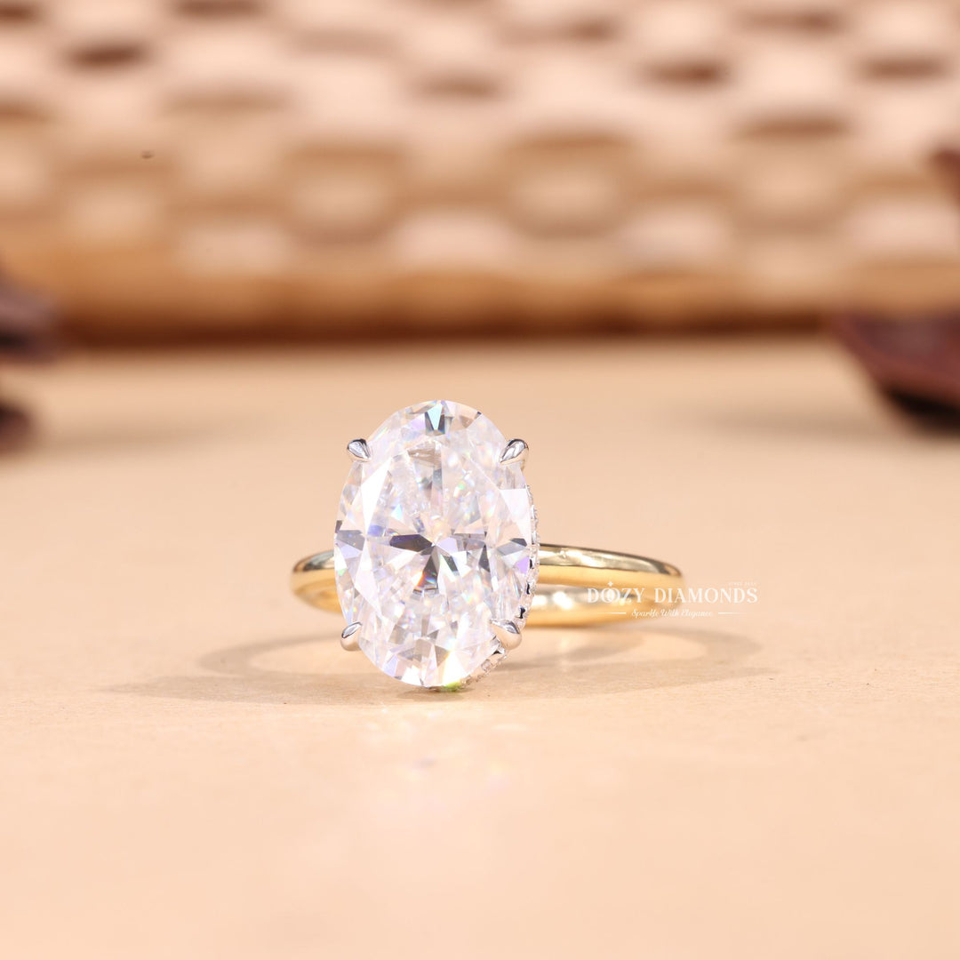4.0CT-6.0CT Oval Cut F/VS1 Lab Grown Hidden Halo Diamond Engagement Ring