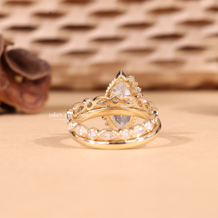 2.0CT Marquise Cut EF-VS2 Lab Grown Vintage Cluster Wedding Ring with Bezel Set Band