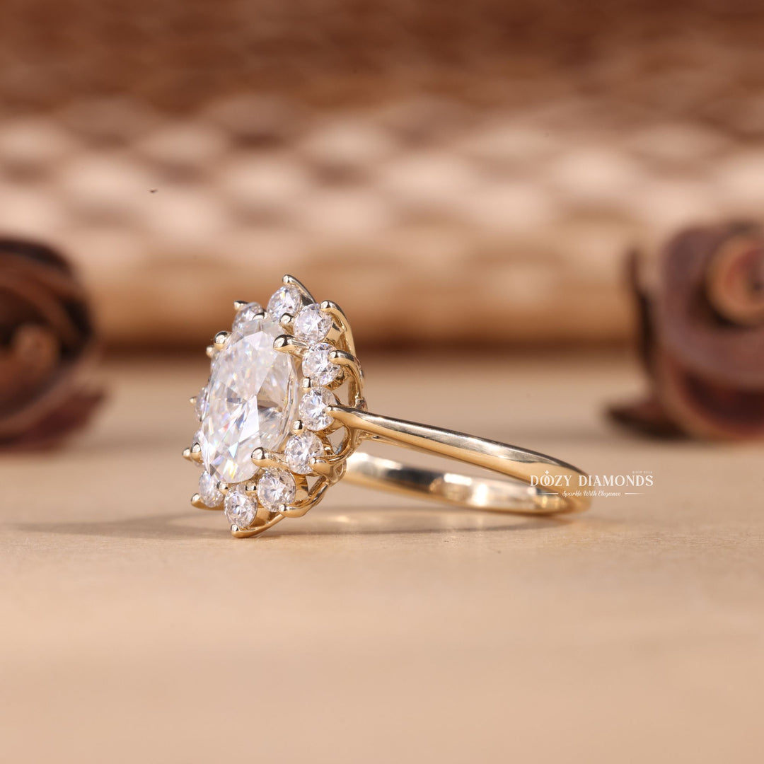 2.0CT-3.0CT Oval Cut E/VS2 Lab Grown Diamond Floral Halo Engagement Ring