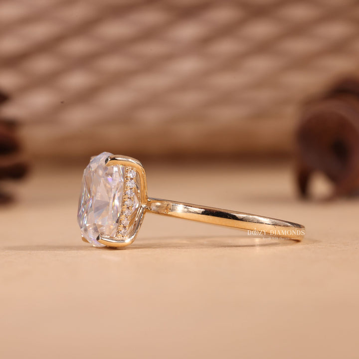 2.0CT-3.0CT Elongated Cushion Cut E/VS1 Lab Grown Diamond Hidden Halo Engagement Ring