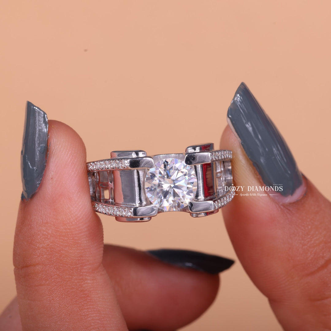 1.0CT Round Cut Lab Grown F/VS1 Diamond Unique Men's Wedding Ring