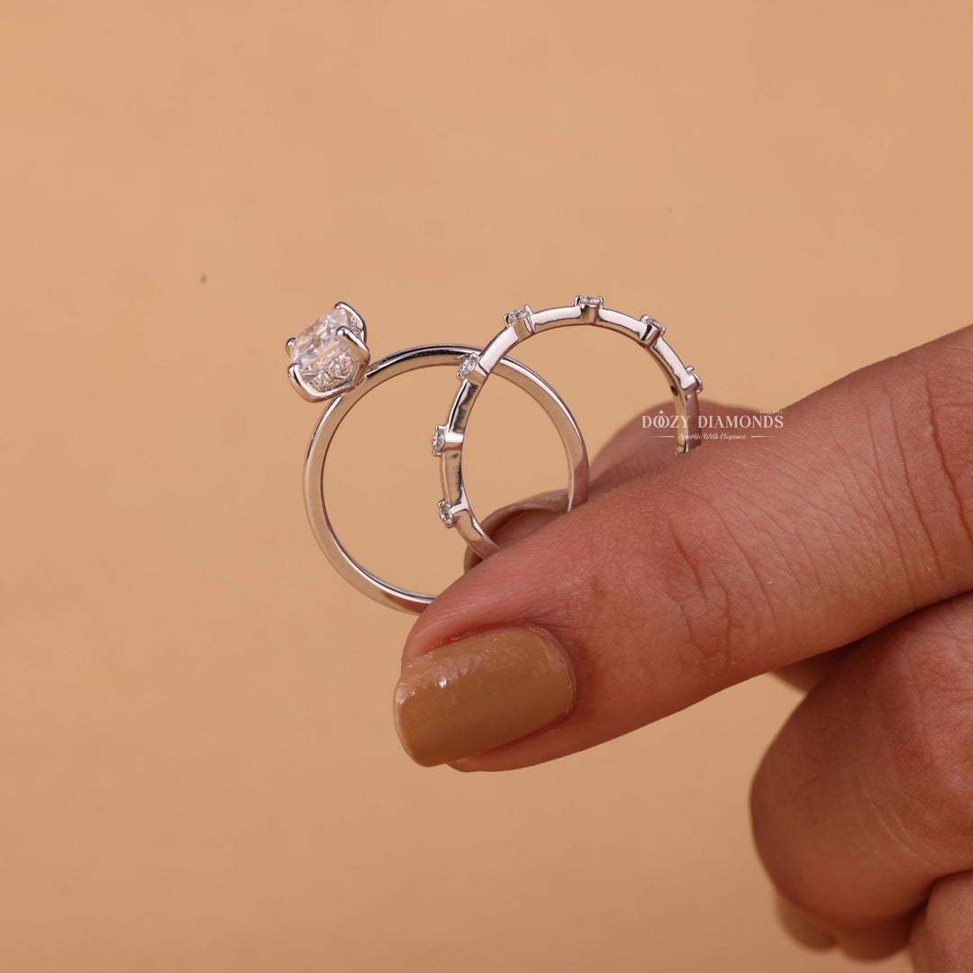 1.0CT Radiant Cut EF-VS2 Lab Grown Solitaire Engagement Ring with Stacking Band