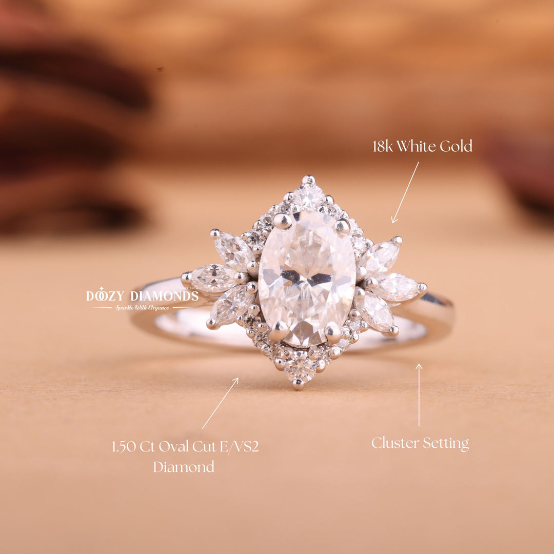 1.50CT-2.50CT Oval EF/VS1 Lab Grown Diamond Cluster Engagement Ring