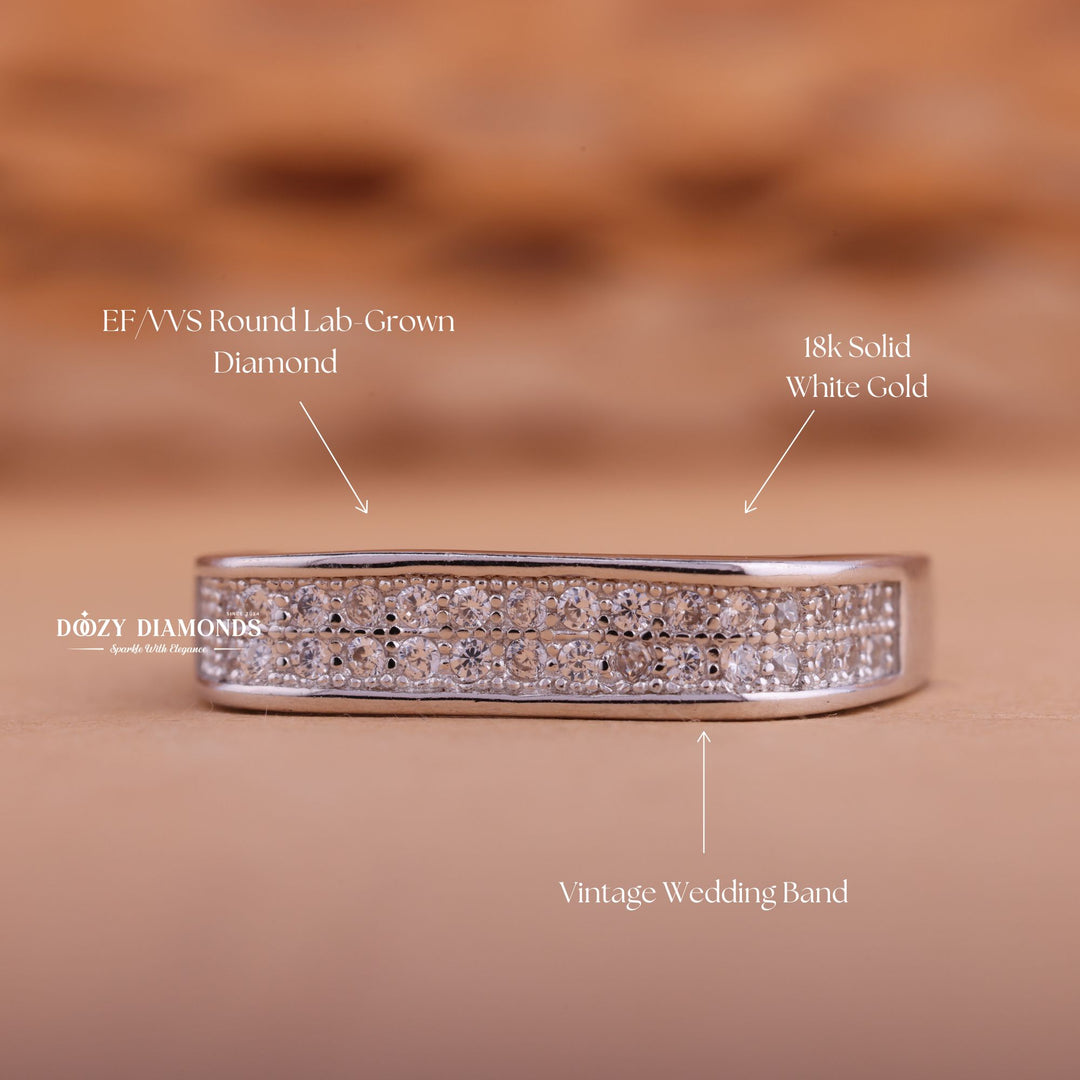 Round EF/VVS Diamond CVD Double Row Pave Wedding Band