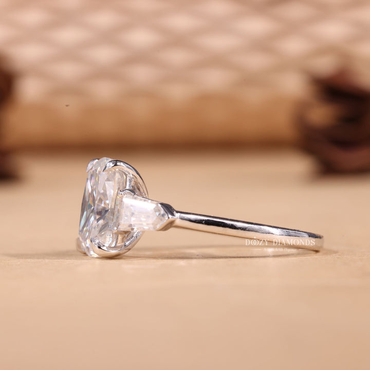 3.0CT-4.0CT Cushion E/VS1 Lab Grown Diamond Three Stone Engagement Ring