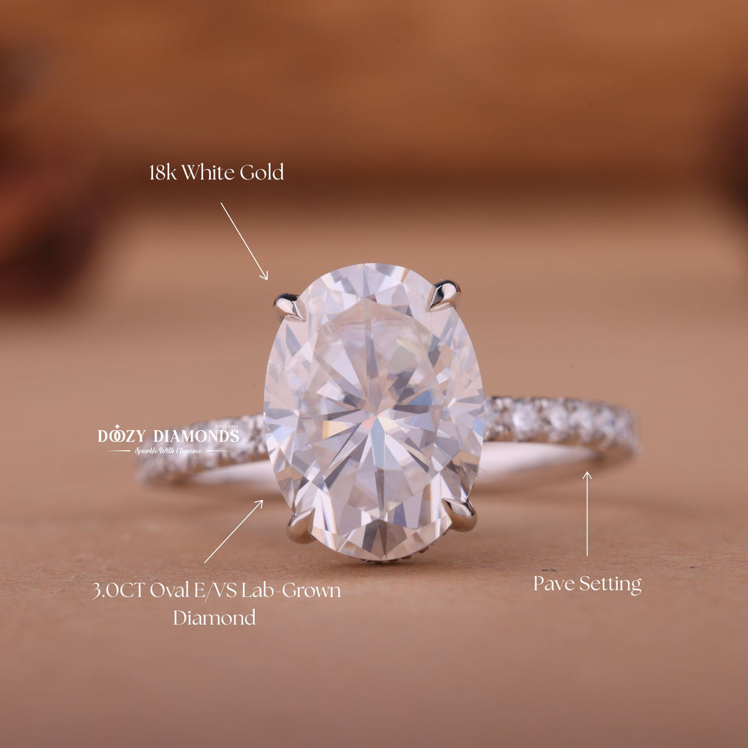 2.50CT-3.50CT Oval F/VS1 Lab Created Diamond Hidden Halo Engagement Ring