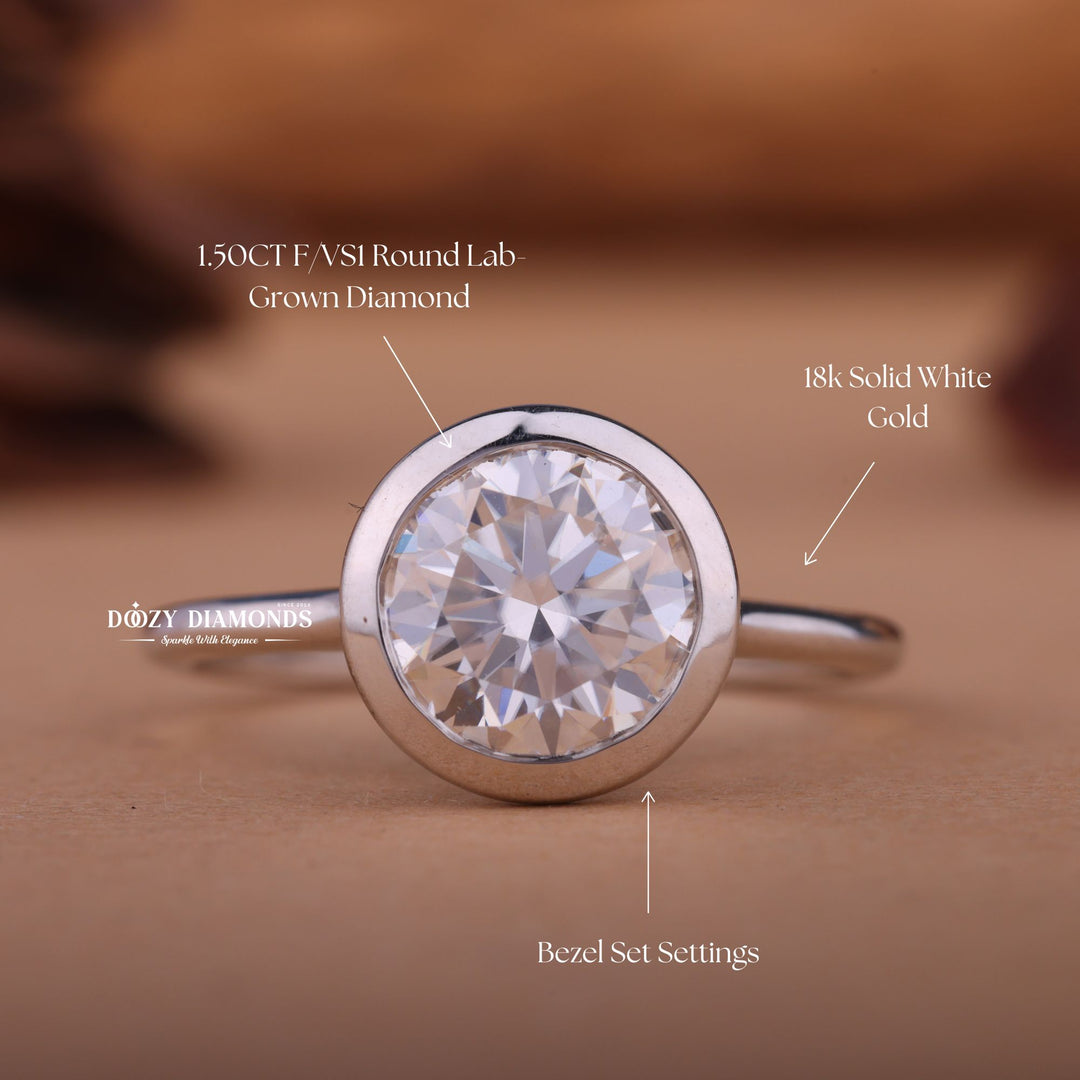 1.50CT-2.50CT Round F/VS1 Lab Grown Diamond Bezel Set Engagement Ring