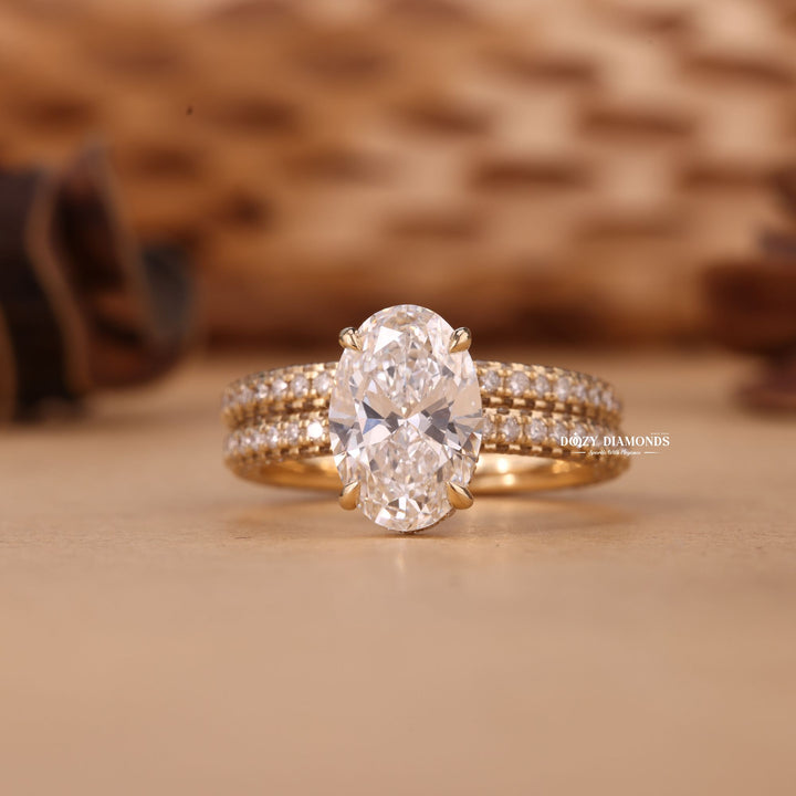 2.50CT Oval Cut EF-VS2 Lab Grown Micro Pave Engagement Ring with Wedding Band