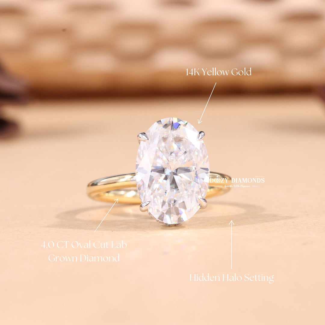4.0CT-6.0CT Oval Cut F/VS1 Lab Grown Hidden Halo Diamond Engagement Ring