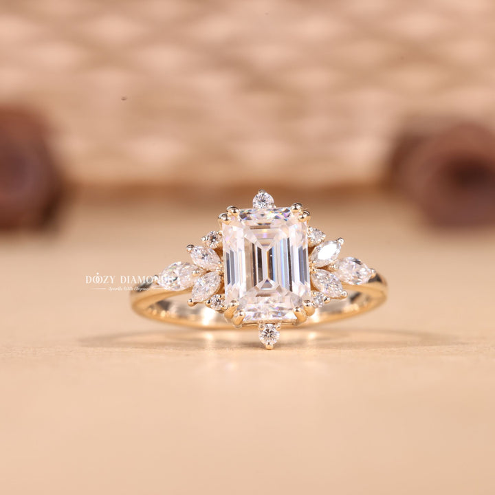 1.50CT-2.50CT Emerald Cut E/VS1 Lab Grown Diamond Cluster Engagement Ring