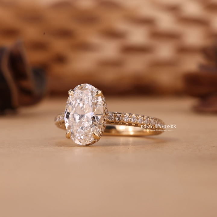 2.50CT-3.50CT Oval Cut F/VS1 Lab Grown Hidden Halo Diamond Engagement Ring