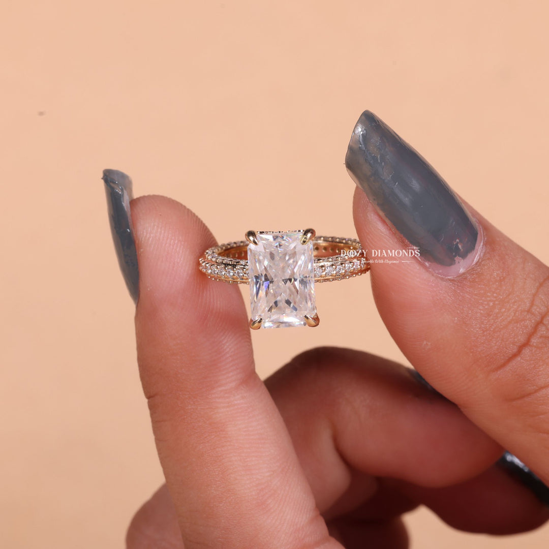 3.0CT-4.0CT Radiant E/VS2 Lab Grown Diamond Micro Pave Engagement Ring
