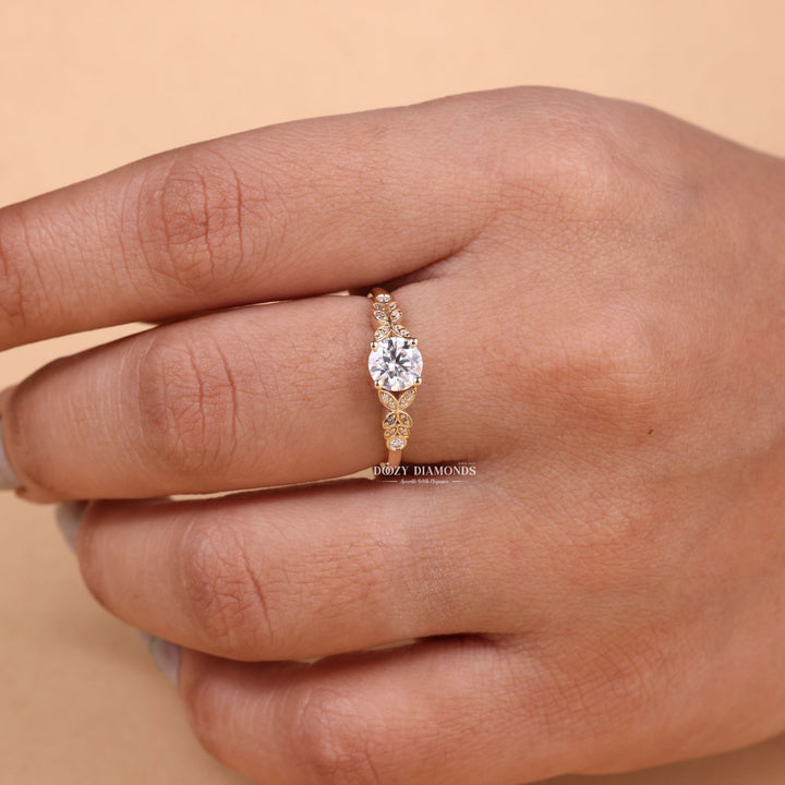 1.0CT-2.0CT Round E/VS2 Lab Grown Vintage Pave Diamond Engagement Ring