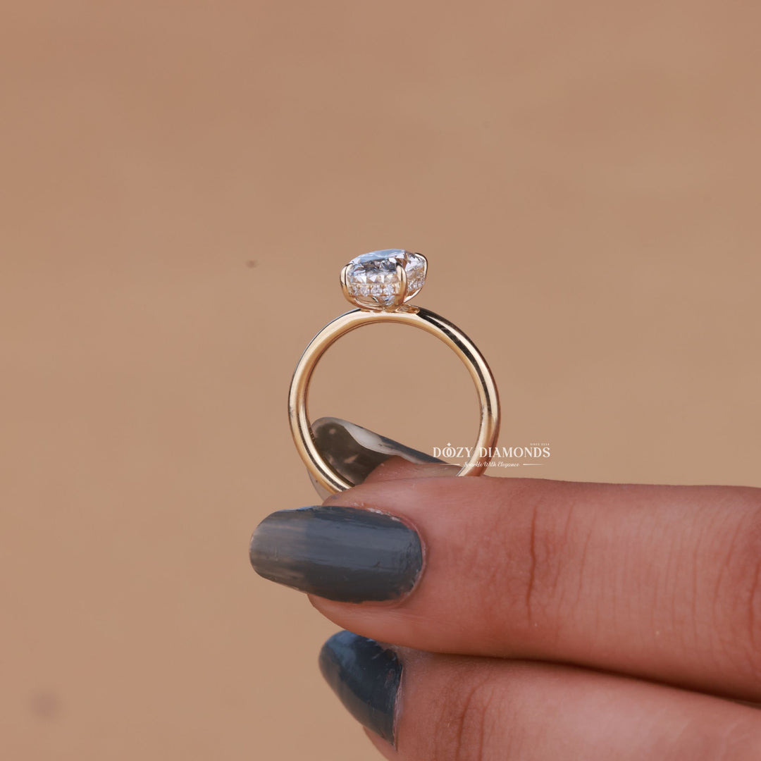 2.0CT-3.0CT Oval F/VS1 Lab Grown Diamond Hidden Halo Engagement Ring
