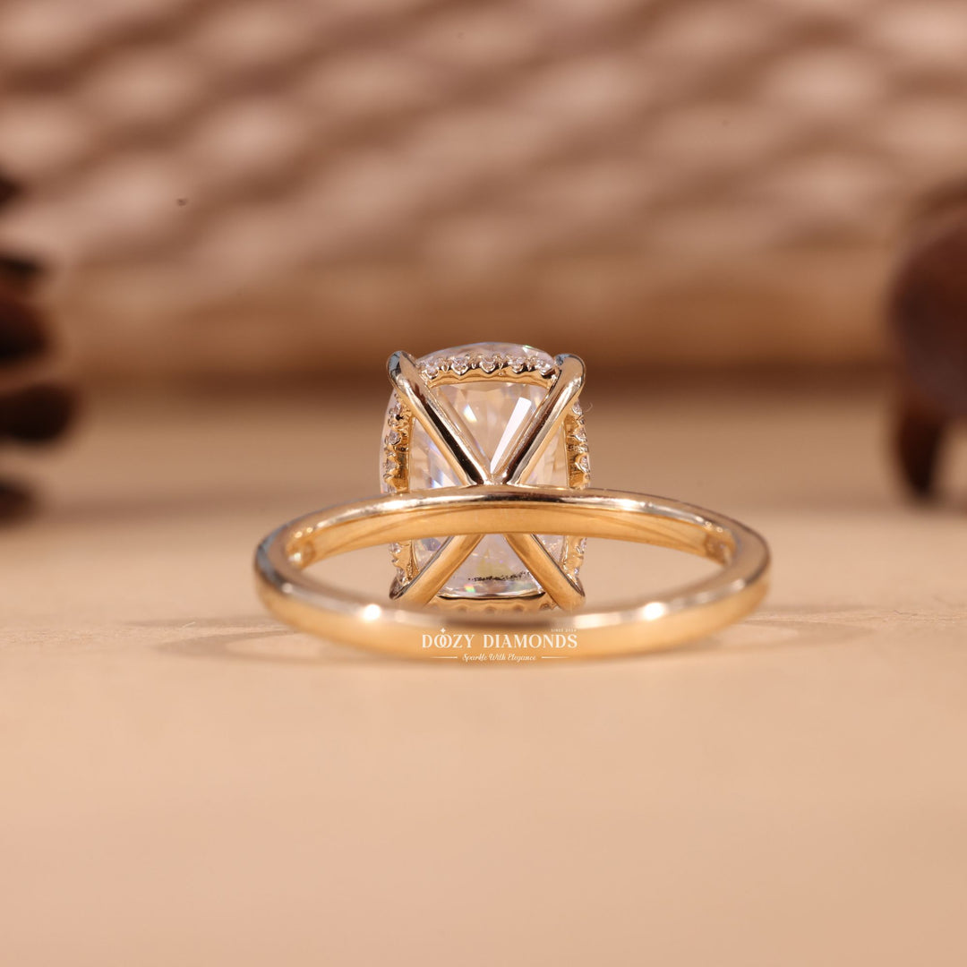 2.0CT-3.0CT Elongated Cushion Cut E/VS1 Lab Grown Diamond Hidden Halo Engagement Ring