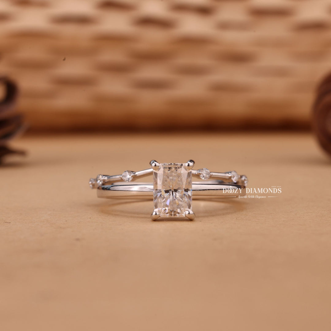 1.0CT Radiant Cut EF-VS2 Lab Grown Solitaire Engagement Ring with Stacking Band