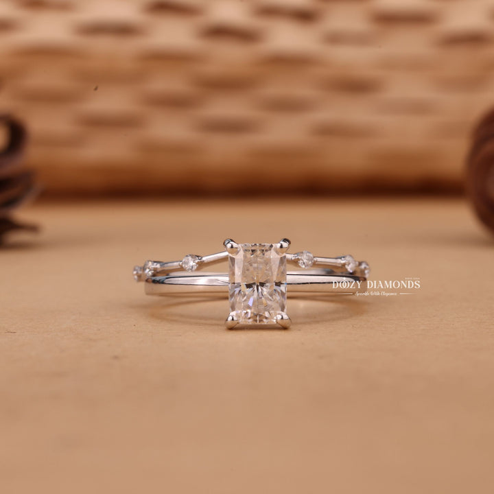 1.0CT Radiant Cut EF-VS2 Lab Grown Solitaire Engagement Ring with Stacking Band