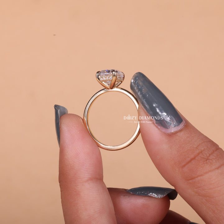 1.50CT-2.50CT Cushion F/VS2 Lab Grown Diamond Hidden Halo Engagement Ring