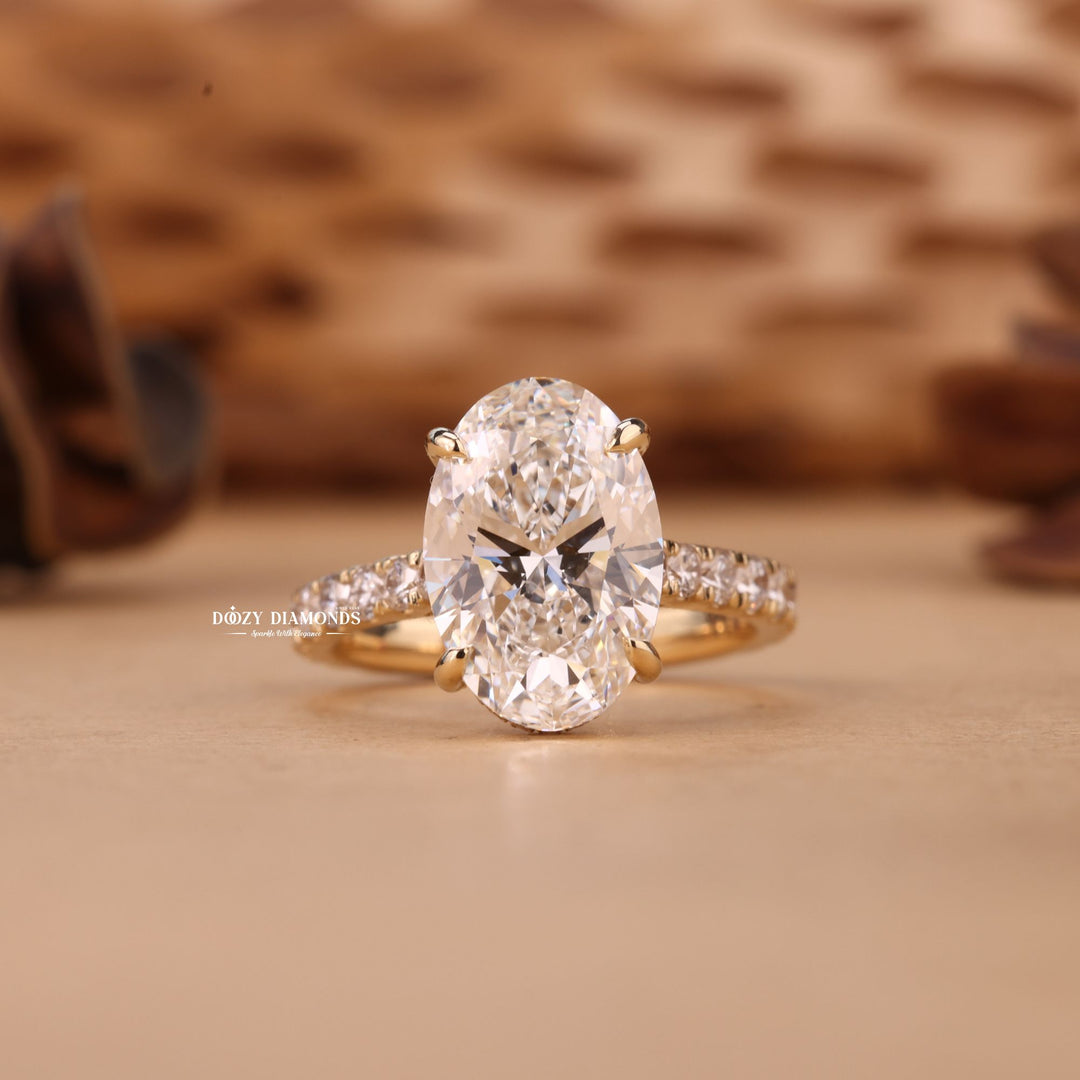 3.0CT-4.0CT Oval Cut F/VS1 Hidden Halo Lab Grown Diamond Engagement Ring