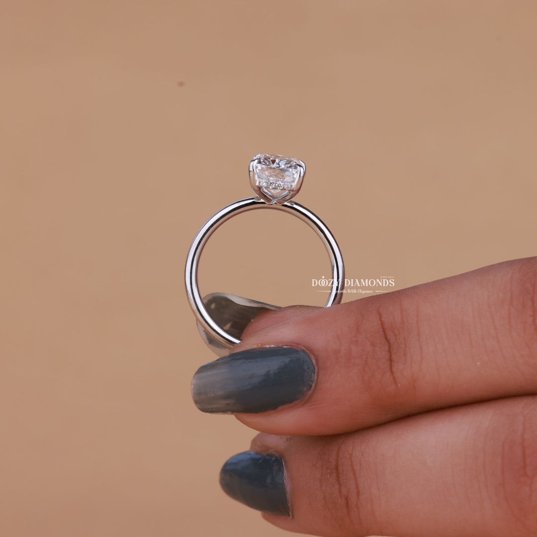 1.50CT-2.50CT Cushion F/VS1 Lab Grown Diamond Hidden Halo Engagement Ring