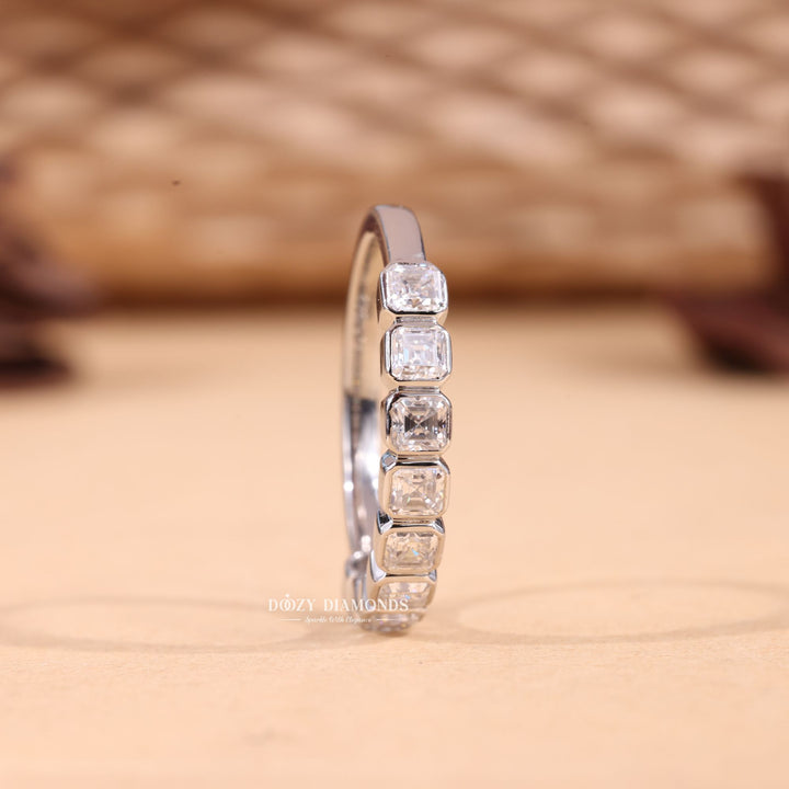 Asscher Cut Lab Grown Diamond EF/VVS Bezel Set Half Eternity Wedding Band
