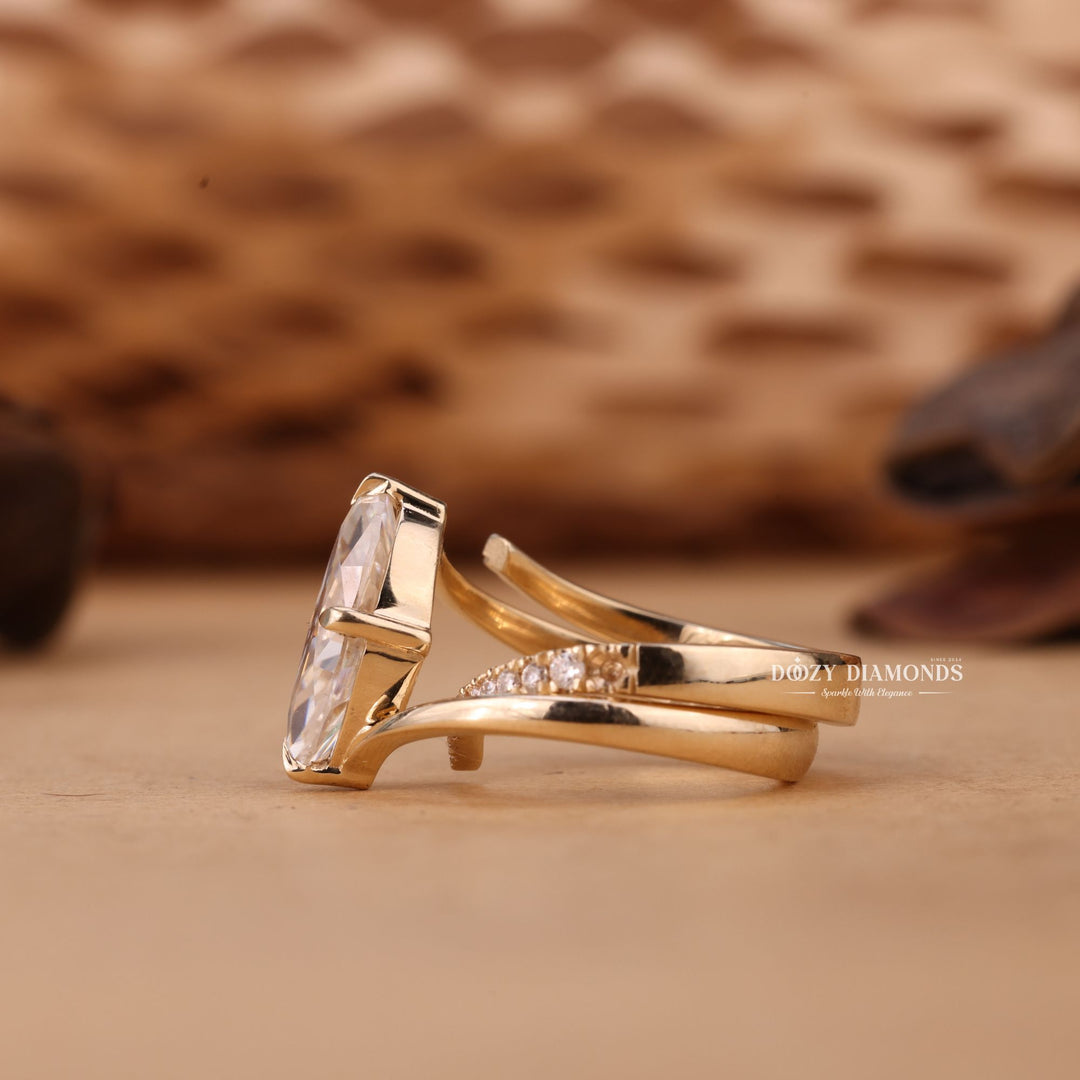 2.0CT Marquise Cut EF-VS2 Lab Grown Unique Engagement Ring with Open Wedding Band