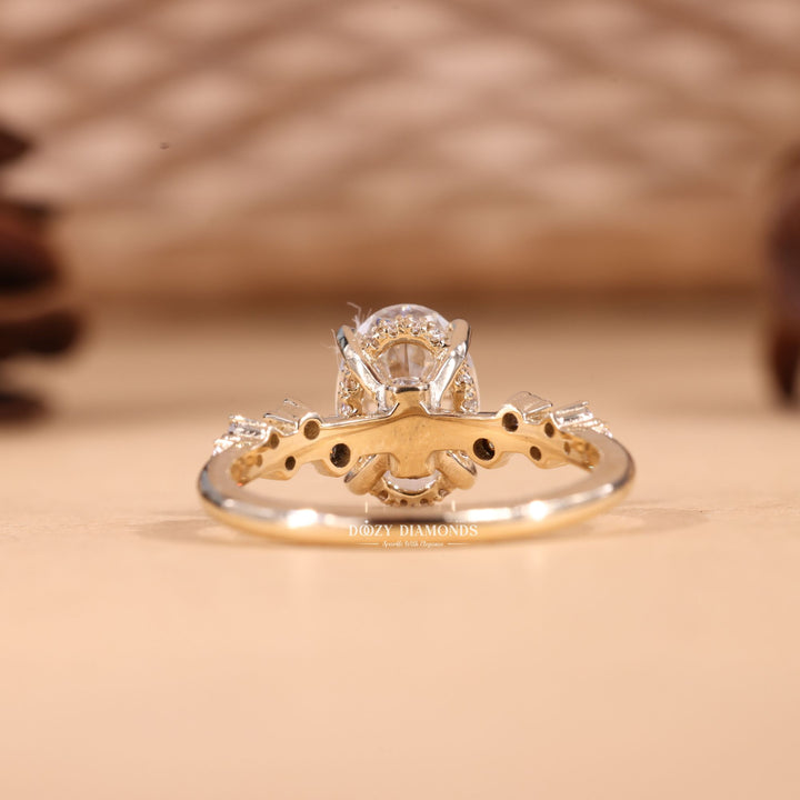 2.0CT-3.0CT Oval Cut E/VS1 Lab Grown Diamond Zig Zag Pave Engagement Ring