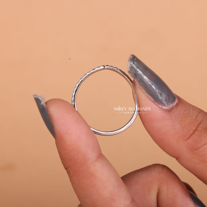 Round Lab Grown Diamond EF/VVS Curved Wedding Band in 14K White Gold