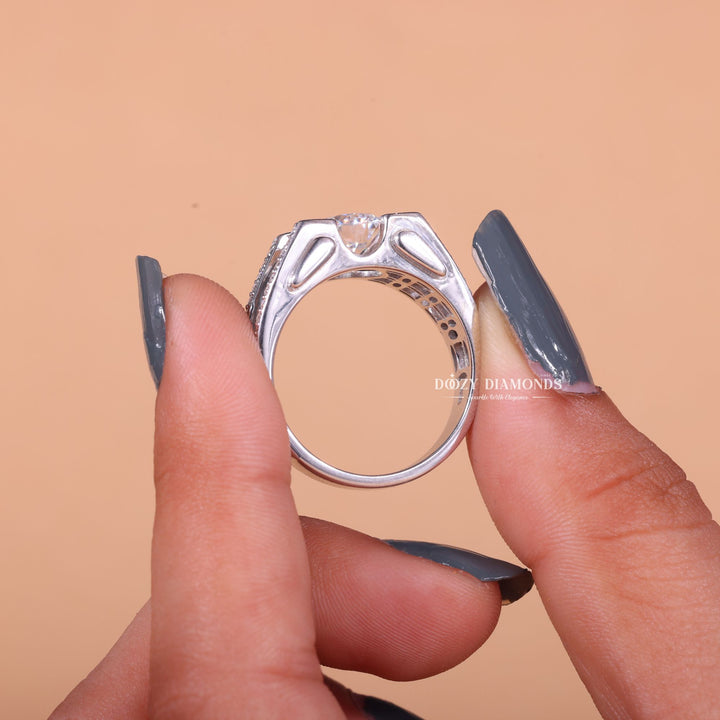 1.0CT Round Cut Lab Grown F/VS1 Diamond Unique Men's Wedding Ring