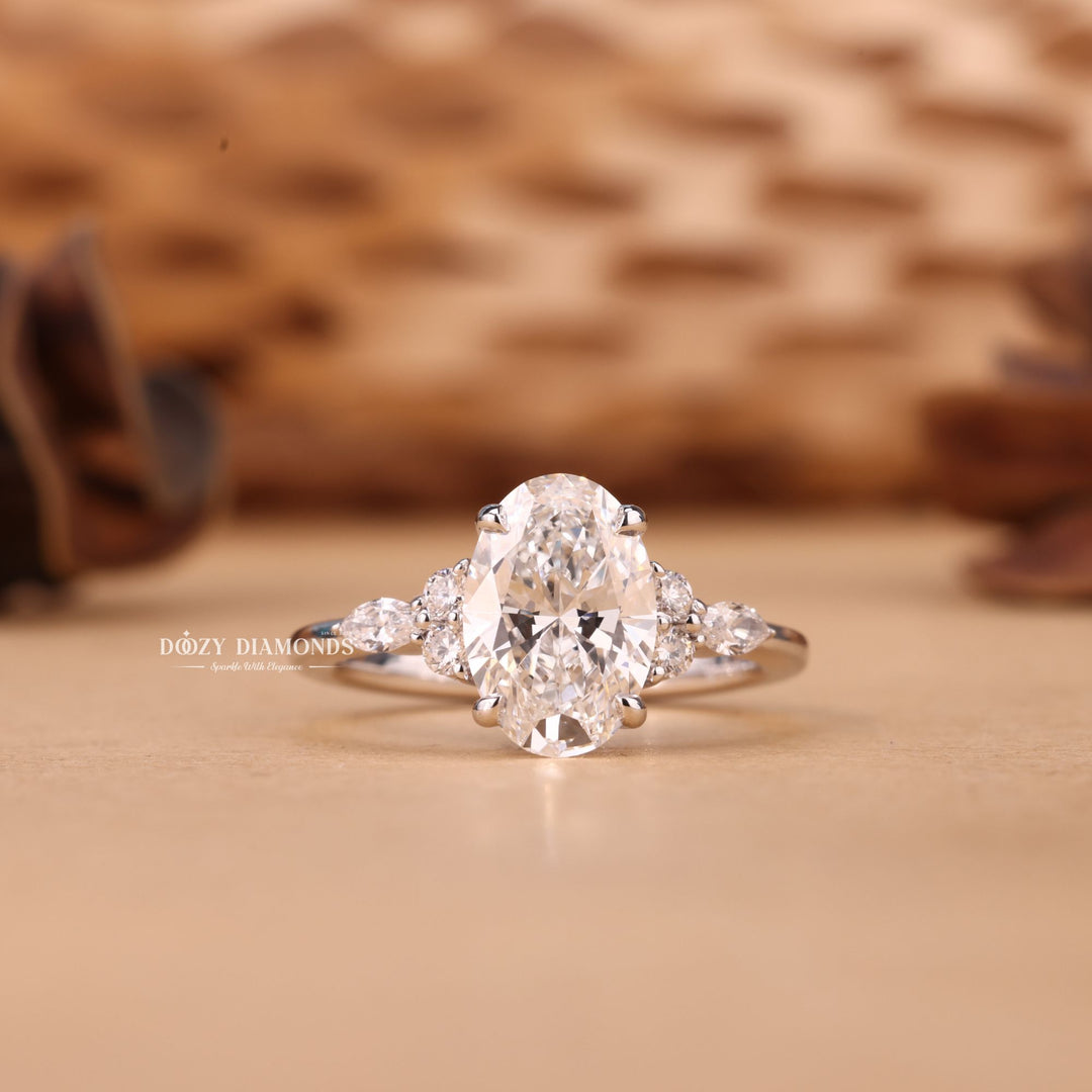 2.50CT-3.50CT Oval Cut F/VS1 Lab Grown Cluster Diamond Engagement Ring