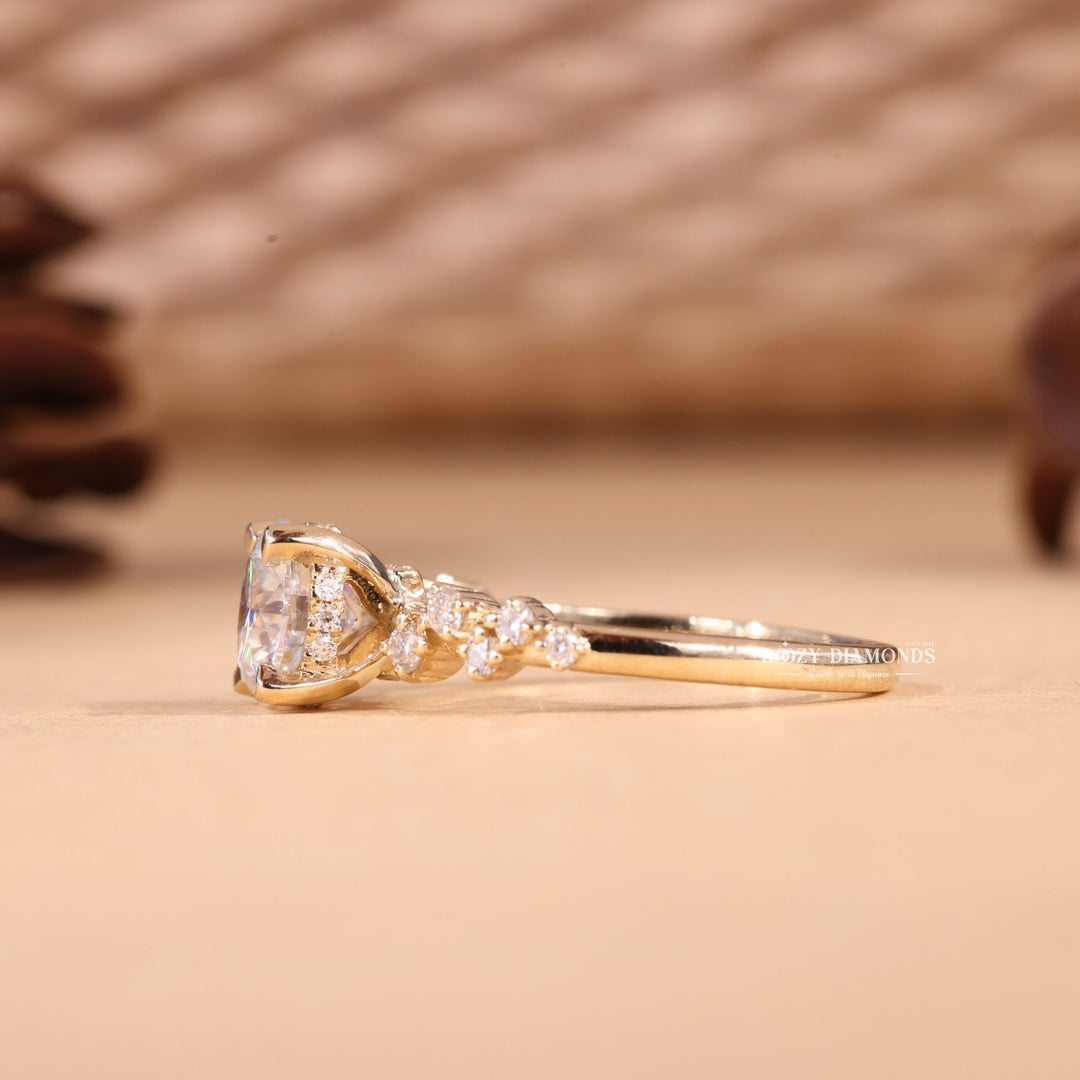 1.0CT-2.0CT Round Cut F/VS2 Lab Grown Diamond Cluster Engagement Ring