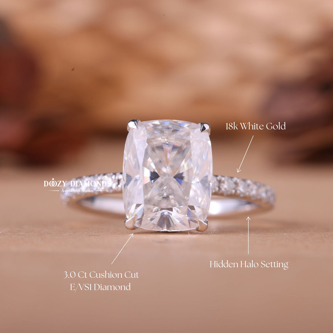 3.0CT-4.0CT Cushion E/VS1 Lab Grown Diamond Hidden halo Engagement Ring