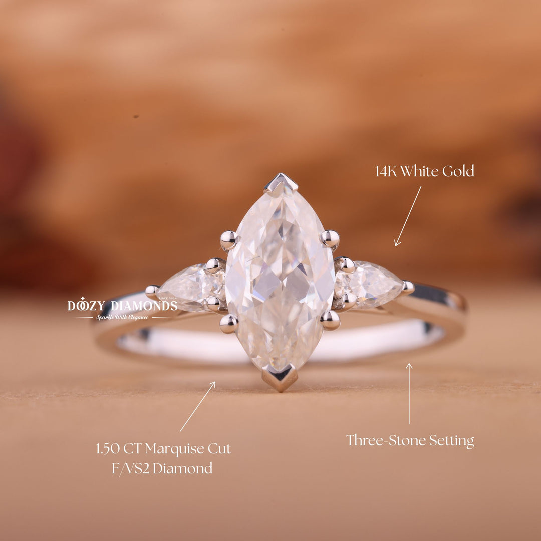 1.50CT-2.50CT Marquise E/VS1 Lab Grown Diamond Three Stone Engagement Ring