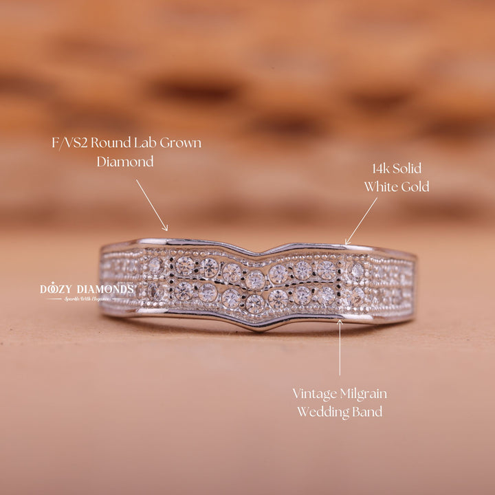 Round Diamond CVD EF/VVS Vintage V Shape Wedding Band