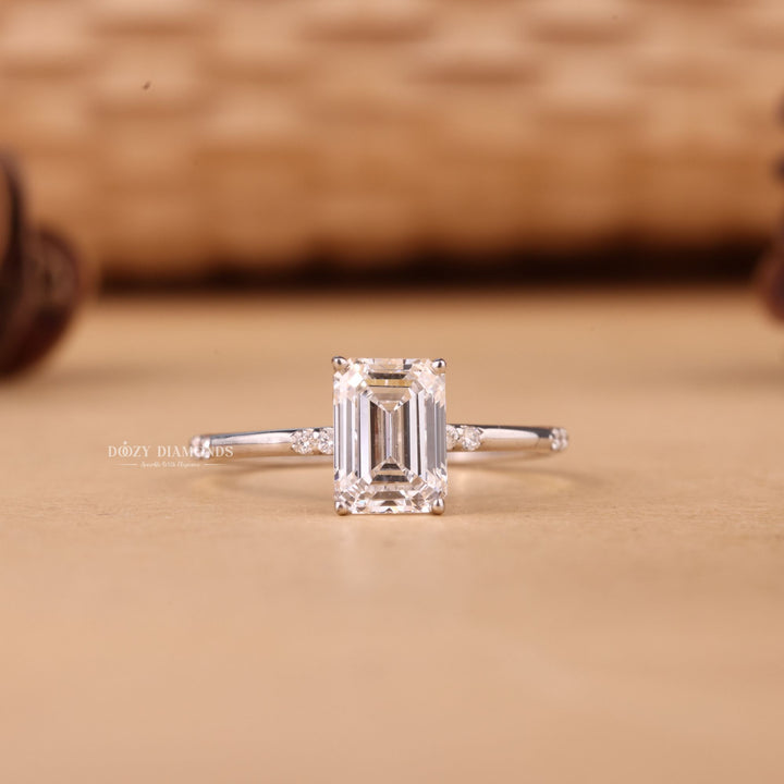 1.50CT-2.50CT Emerald Cut E/VS1 Lab Grown Diamond Pave Engagement Ring
