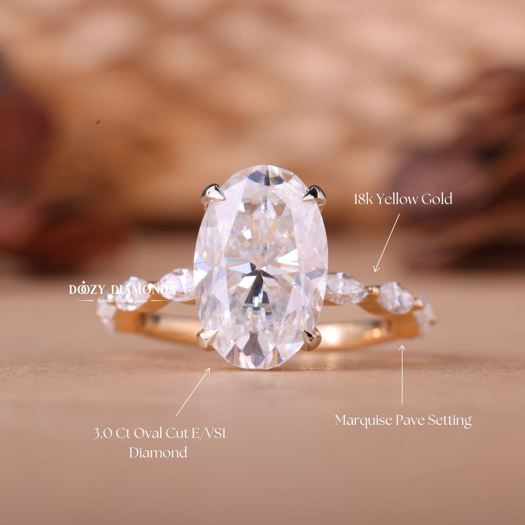 3.0CT-4.0CT Oval E/VS1 Lab Grown Diamond Pave Engagement Ring