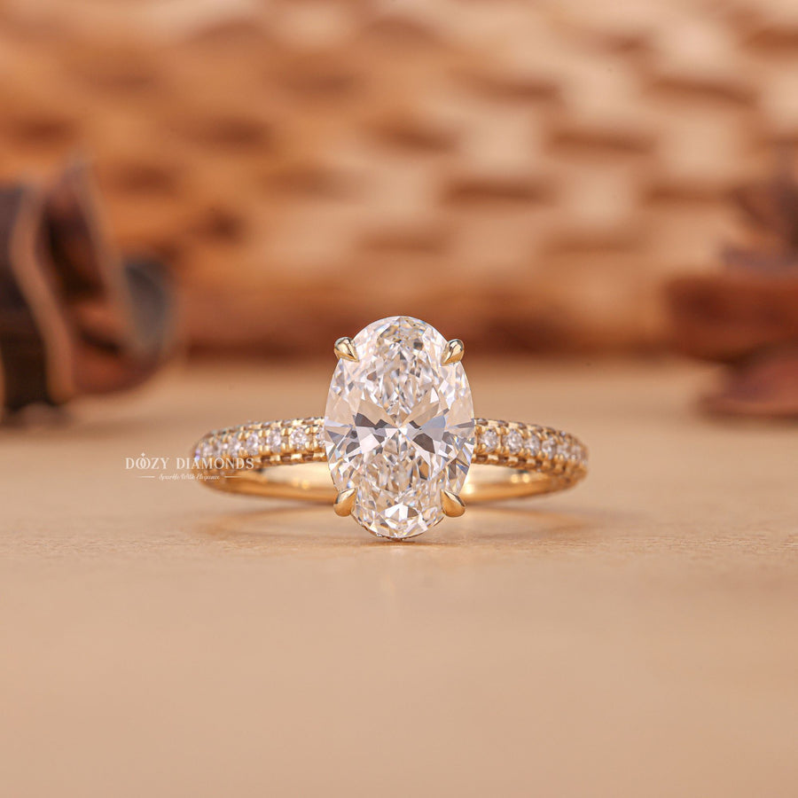 2.50CT - 3.50CT Oval Cut F/VS1 Lab Grown Hidden Halo Diamond Engagement Ring - Doozy Diamonds