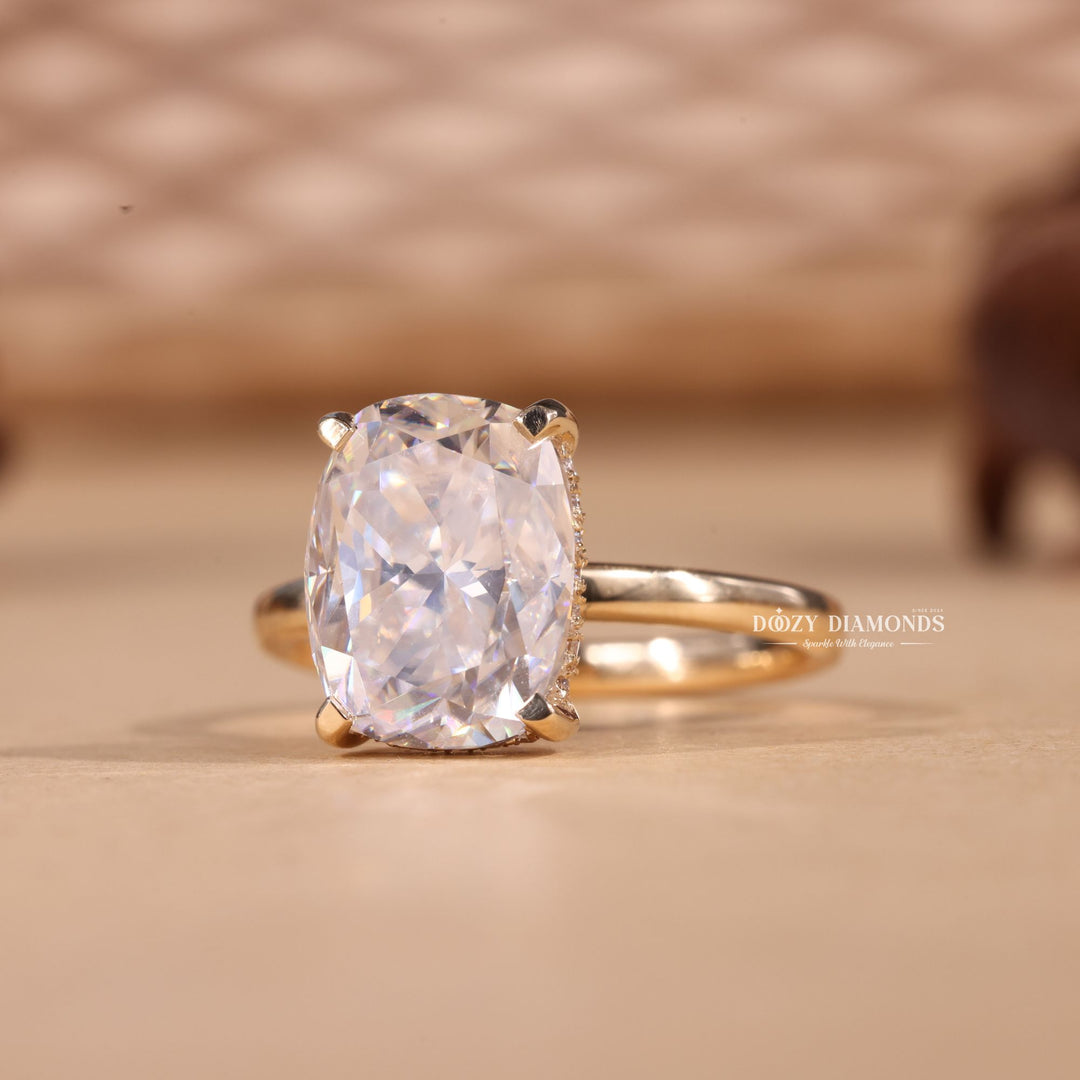 2.0CT-3.0CT Elongated Cushion Cut E/VS1 Lab Grown Diamond Hidden Halo Engagement Ring