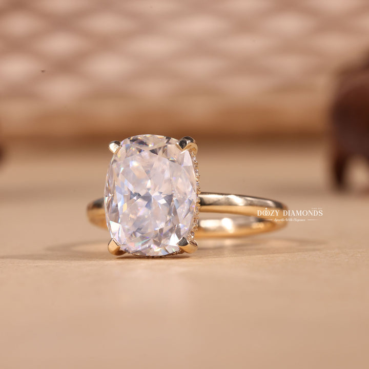 2.0CT-3.0CT Elongated Cushion Cut E/VS1 Lab Grown Diamond Hidden Halo Engagement Ring