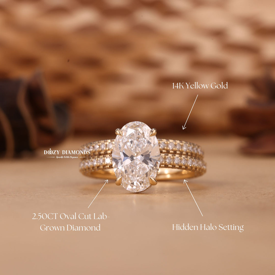 2.50CT Oval Cut EF-VS2 Lab Grown Micro Pave Engagement Ring with Wedding Band