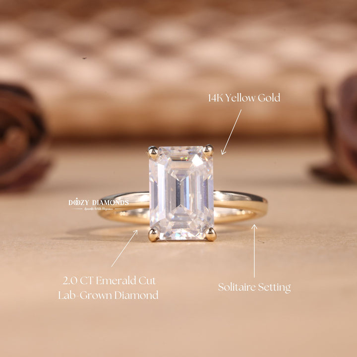 2.0CT-3.0CT Emerald Cut E/VS1 Lab Grown Solitaire Diamond Engagement Ring