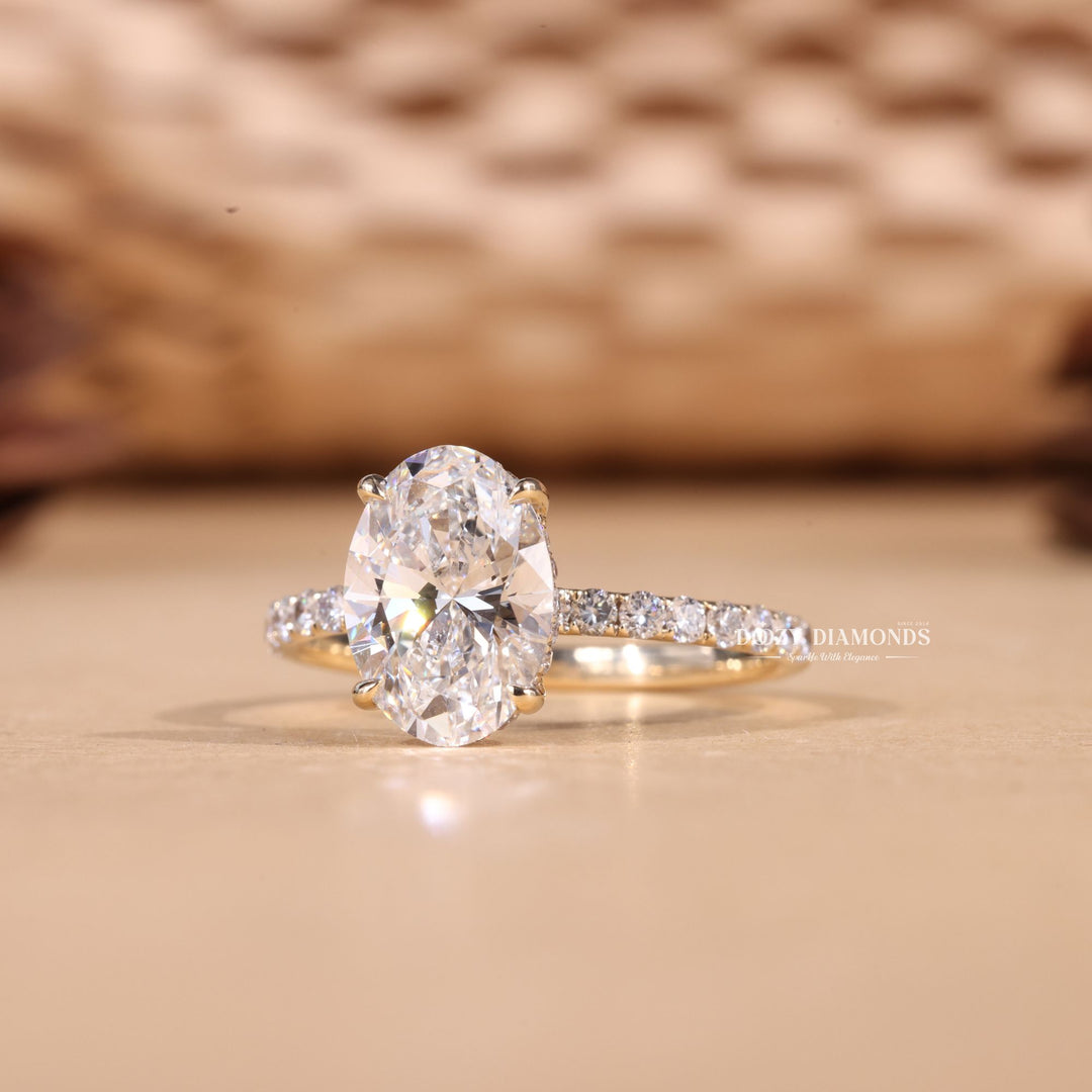 2.50CT-3.50CT Oval Cut E/VS2 Lab Grown Hidden Halo Diamond Engagement Ring
