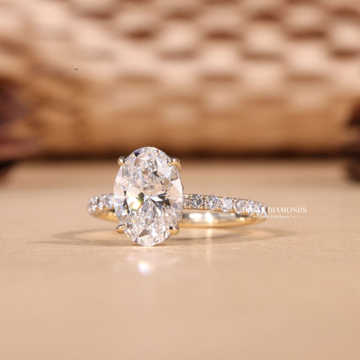 2.50CT-3.50CT Oval Cut E/VS2 Lab Grown Hidden Halo Diamond Engagement Ring