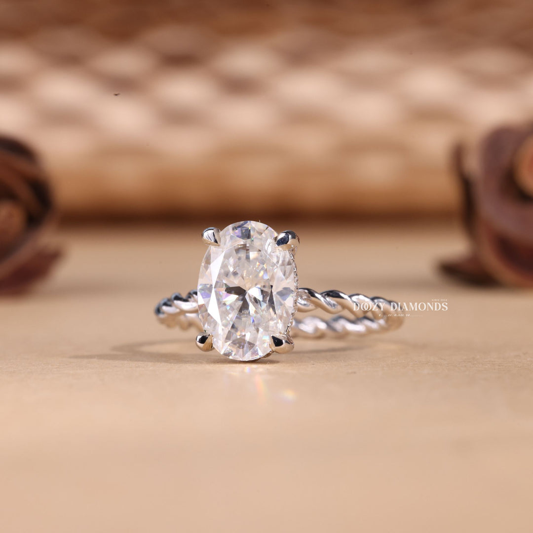 2.50CT-3.50CT Oval Cut E/VS2 Lab Grown Diamond Braided Engagement Ring